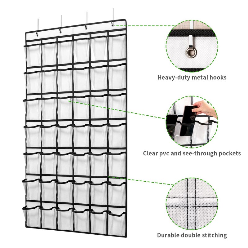 ANSTROUT 42 Clear Pockets Classroom Pocket Chart for Cell Phones and Calculator  Pocket Chart Organizer for Classroom Phone Storage Holder with 42 Number Sticker and Hooks (White) - Image 3